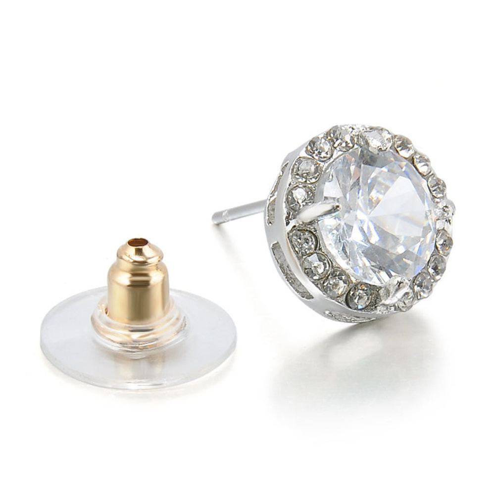 925 Silver Plated Crystal Halo Stud Earrings - Picture 4 of 8